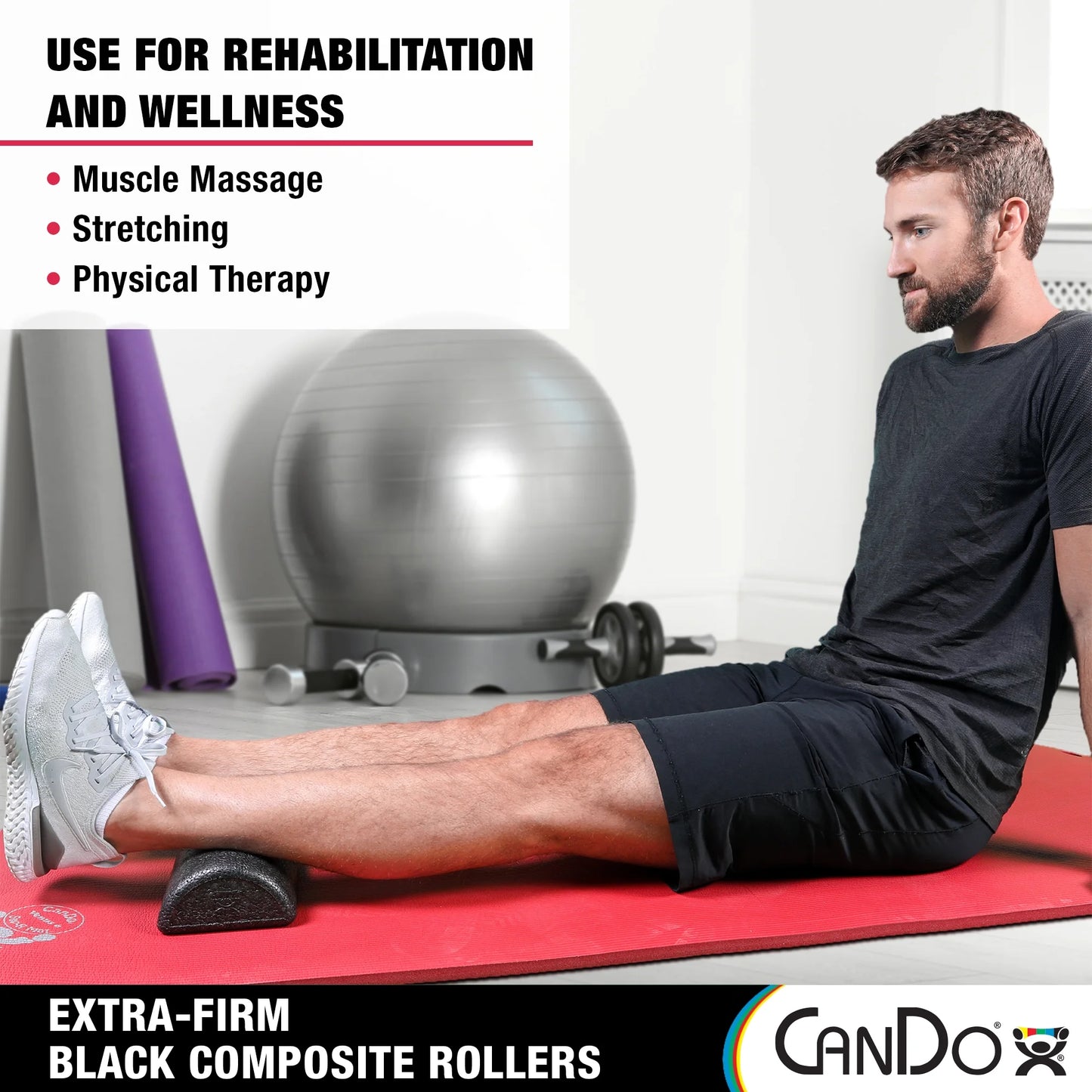 Cando Foam Roller - Black Composite - Extra Firm - 6" X 36" - Half-Round