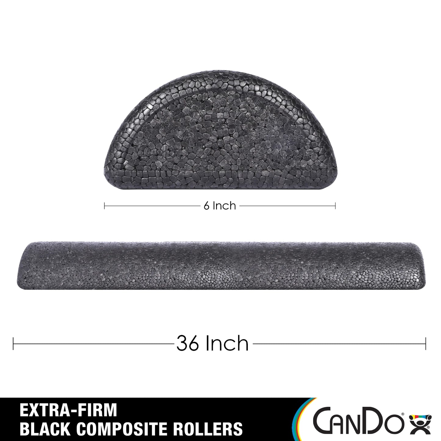 Cando Foam Roller - Black Composite - Extra Firm - 6" X 36" - Half-Round